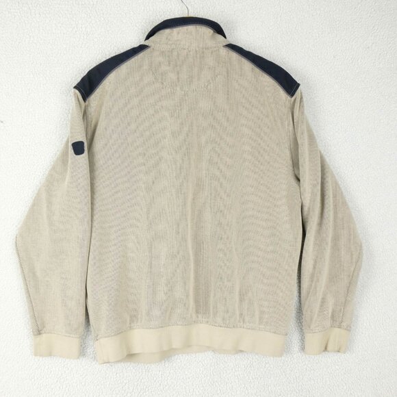 Bugatti Jacket Mens Large Beige Ribbed Knit Quarter Zip Preppy Stretch - Picture 4 of 10
